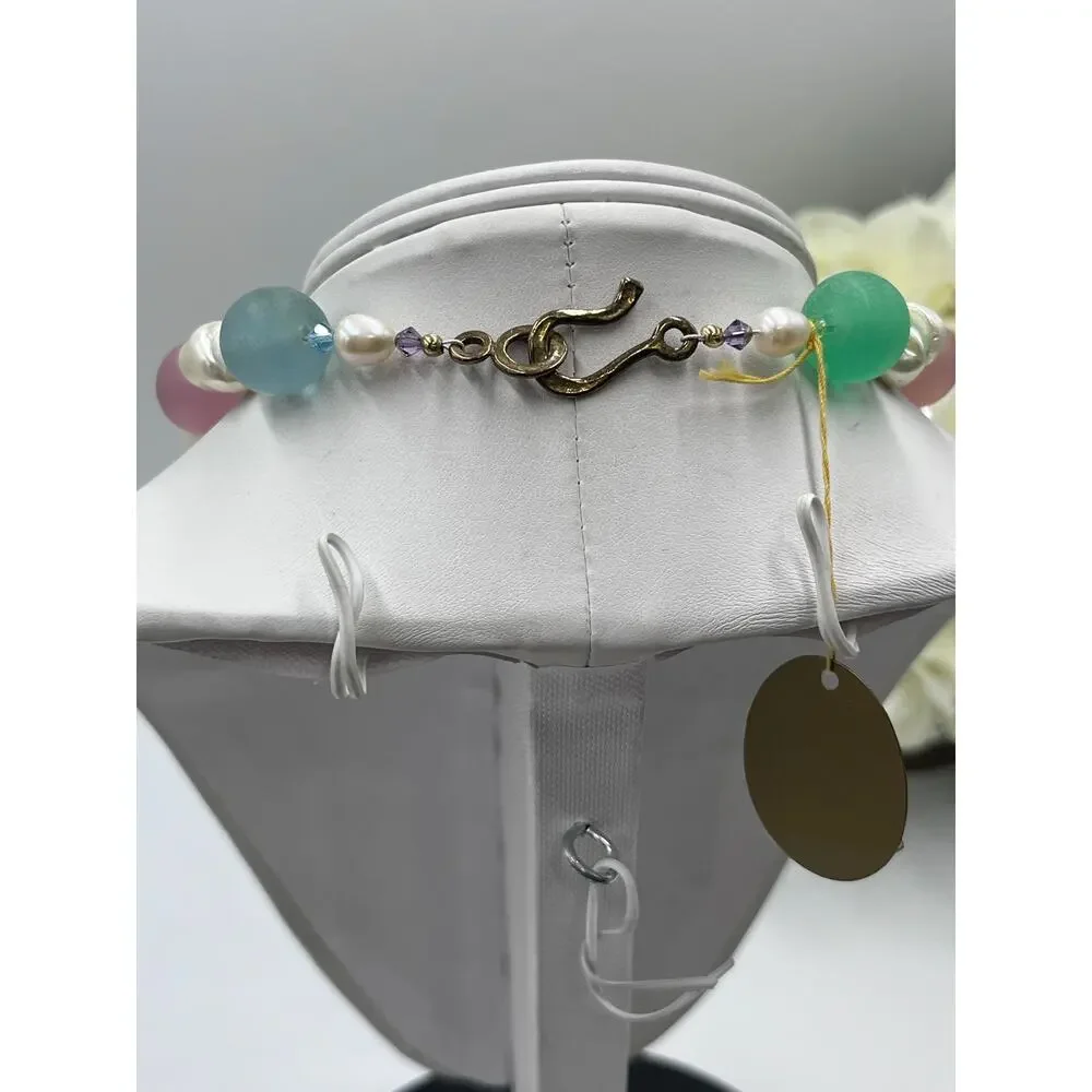 Gum Drop Candy Colored Beaded White‎ Faux Pearl Single Strand Necklace New